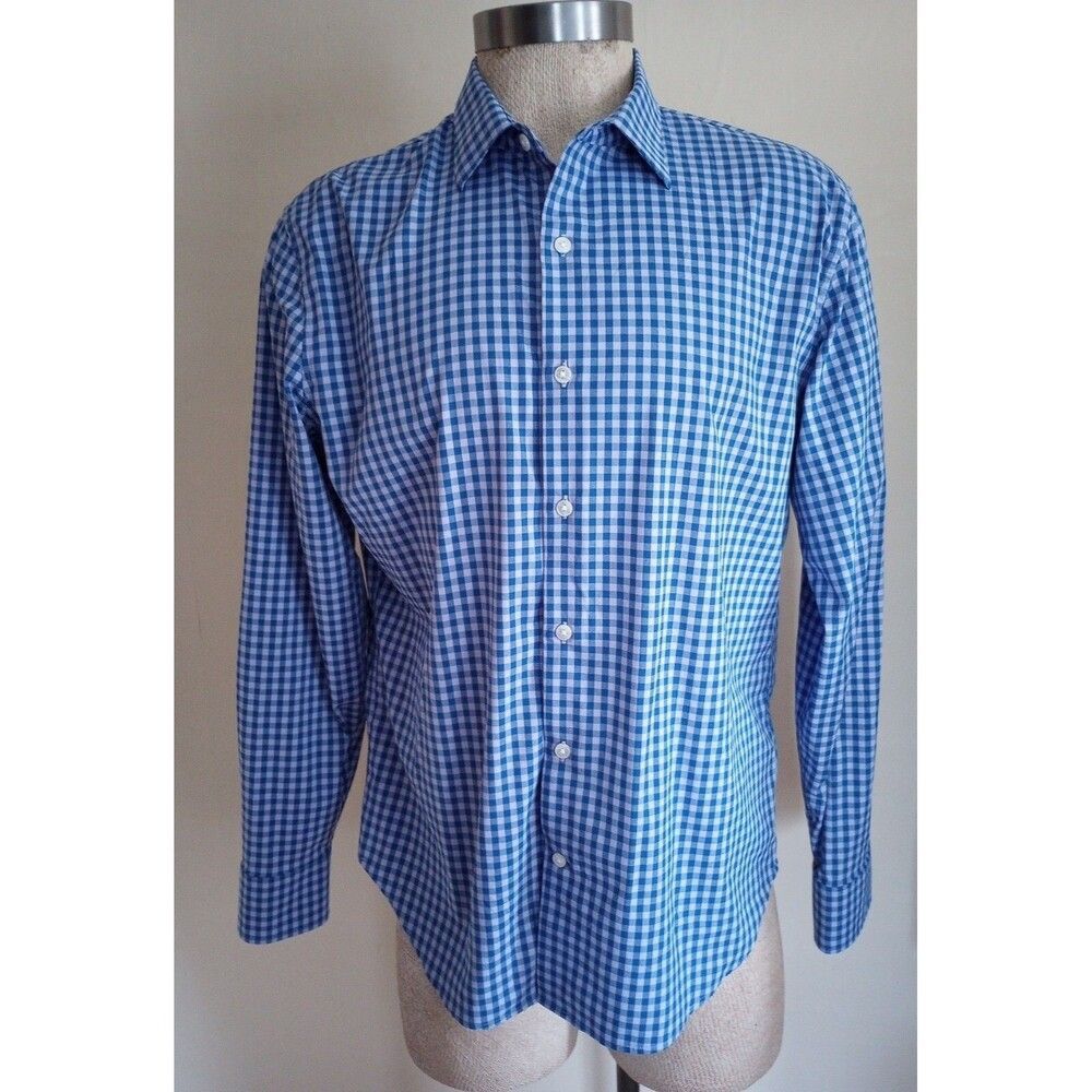 Bonobos Long Sleeve Men’s Size L Blue Checked Button Down Shirt Standard Fit EUC